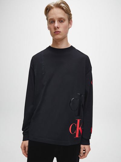 Calvin Klein Ruhák HU919858 | Calvin Klein Eco Series Cotton Férfi Hosszú Ujjú Póló Fekete
